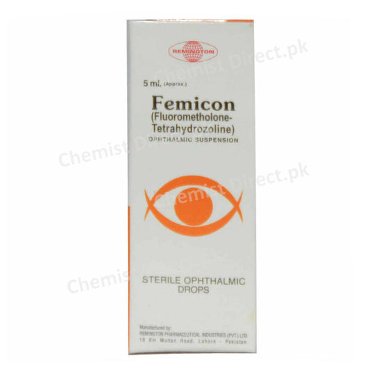 Femicon 5ml Drop Remington Pharmaceuticals Corticosteroids Tetrahydrozoline (HCl) 0.2%, Fluorometholone 0.1