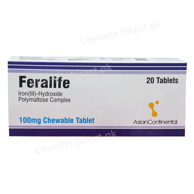 Feralife 100mg Chewable Tablet Asian Continental Pharma Nutritional Supplement Iron Hydroxide Polymaltose Complex