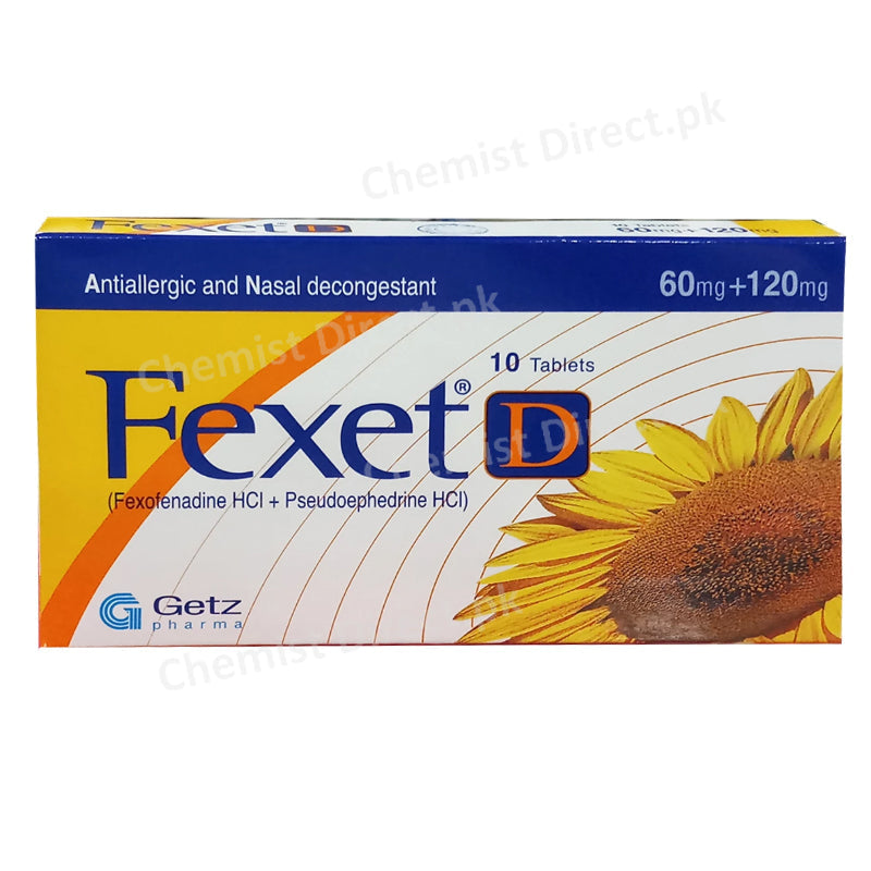 Fexet D 60 120mg Tab Tablet Getz Pharma Pakistan Pvt Ltd Anti Histamine Fexofenadine 60mg Pseudoephedrine 120mg