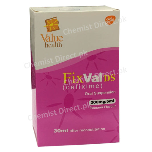 Fixval DS Suspension 200mg/5ml 30ml Cephalosporin Antibiotic Cefixime Glaxosmithkline