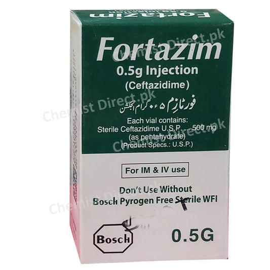 Fortazim 0.5g Inj Injection Bosch Pharmaceuticals Pvt Ltd Cephalosporin Antibiotic Ceftazidime