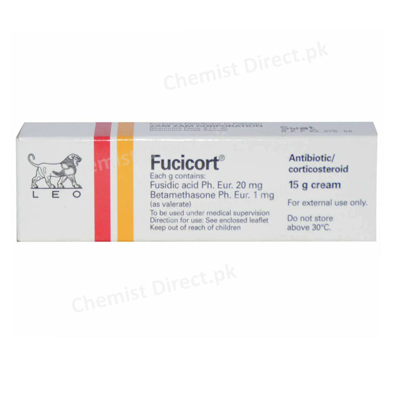 Fucicort Cream 15Gram leo Pharmaceuticals Products\ Denmark Anti-bacterial + Corticosteroid Fusidic Acid 20mg, Betamethasone 1mg
