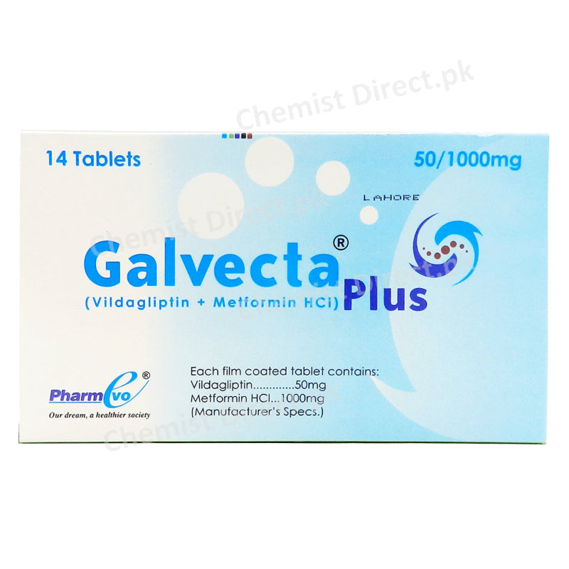 Galvecta Plus 50/1000mg Tablet Pharmevo Oral Hypoglycemic Vildagliptin + Metformin