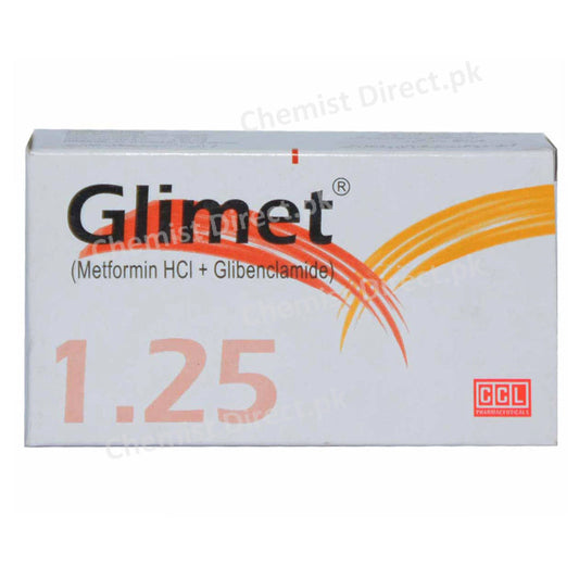 Glimet 1.25mg Tablet Metformin + Glibenclamide CCL Pharmaceuticals Oral Hypoglycemic