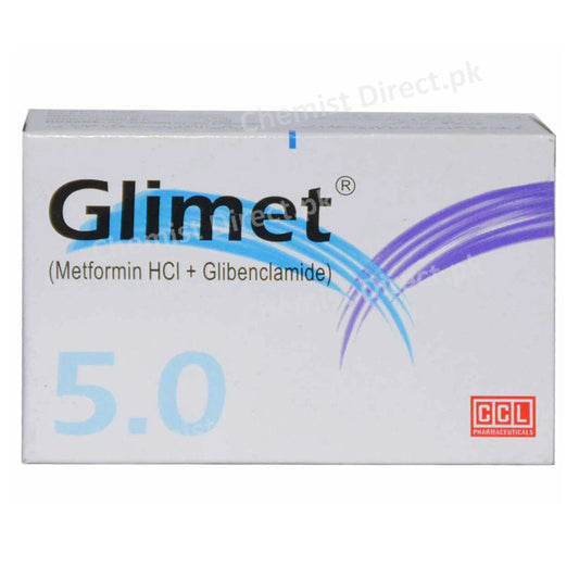 Glimet 5mg/500mg Tablet CCL Pharmaceuticals Oral Hypoglycemic Metformin + Glibenclamide