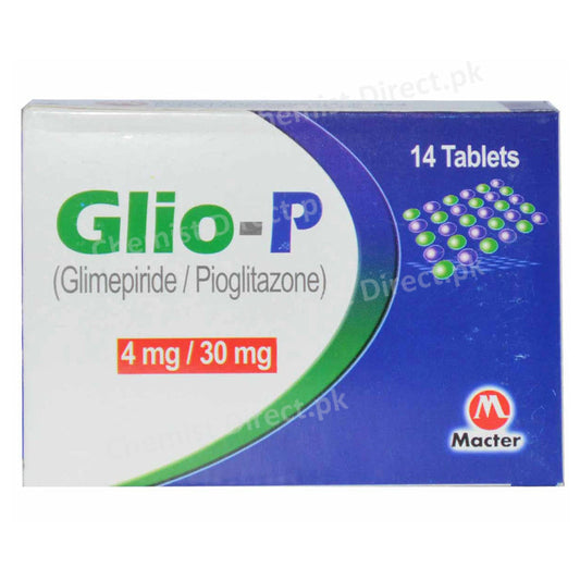     Glio P 4mg 30mg Tab Tablet Macter International Pvt Ltd Oral Hypoglycemic Glimeperide 4mg Pioglitazone 30mg.