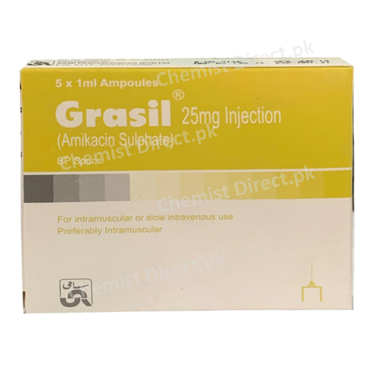 Grasil 25mg Injection Inj Sami Pharmaceuticals Aminoglycoside Anti Bacterial Amikacin Sulphate