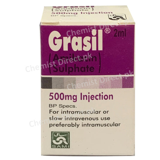 Grasil 500mg Injection Inj Sami Pharmaceuticals Aminoglycoside Anti Bacterial Amikacin Sulphate