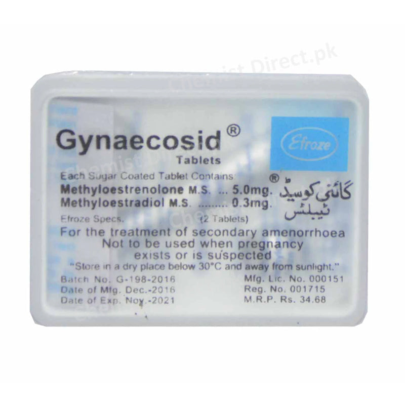 Gynaecosid Tablet Oestrogen with Progestogen Combinations Methyloestrenolone 0.3mg Methyloestradiol 5mg Efroze Chemicals