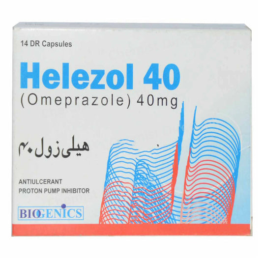     Helezole 40mg Cap Capsule Biogenics Pharma Anti Ulcerant Omeprazole