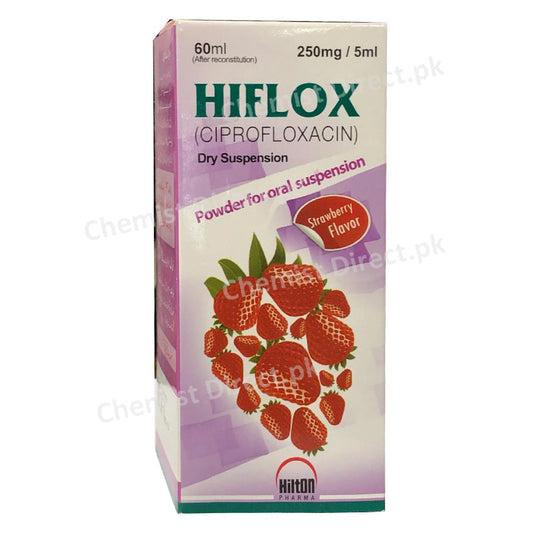 Hiflox 250mg/5m Suspension 60ml Hilton Pharma Quinolones Anti-Bacterial Ciprofloxacin