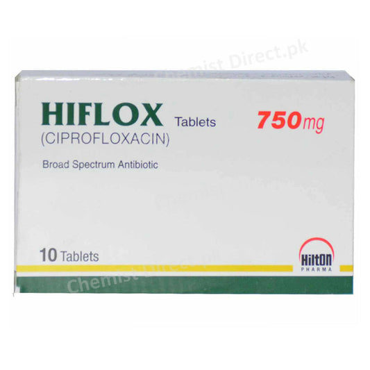 Hiflox Tablet 750mg Hilton Pharma Quinolones Anti-Bacterial Ciprofloxacin