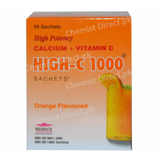 High-C 1000 Orange Flavor Sachets Werrick Pharmaceuticals Vitamin-C + Calcium
