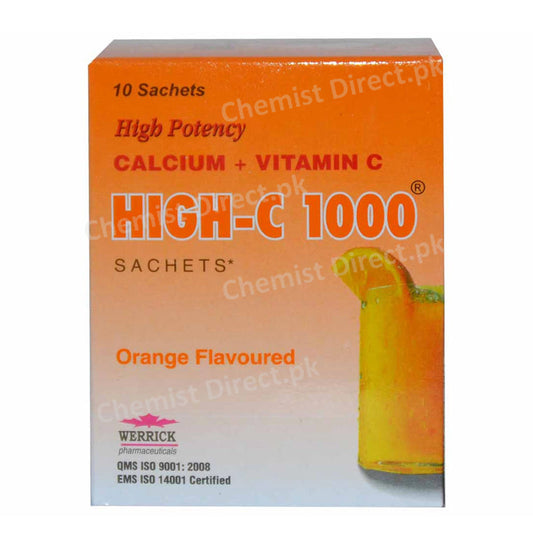 High-C 1000 Orange Flavor Sachets Werrick Pharmaceuticals Vitamin-C + Calcium 