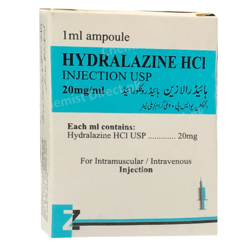 Hydralazine 20 1ml Injection Zafa Pharma Anti Hypertensive Hydralazine Hcl