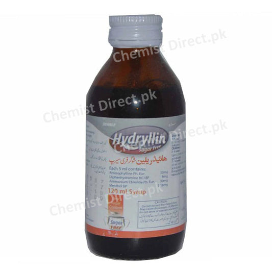 Hydryllin Sugar free syrup 120ml Searle Pakistan Limited Anti-Tussive Aminophylline Dophenhydramine Hcl Ammonium Chloride Menthol BP