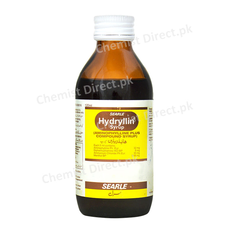Hydryllin syrup 120ml Searle Pakistan Limited Expectorant Aminophylline Plus Compound