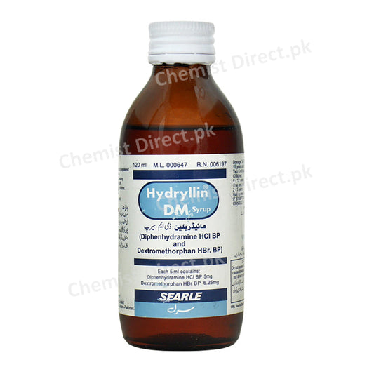 Hydrylline DM Syrup 120ml Searle Pakistan Limited Anti-Tussive Diphenhydramine HCl BP Dextromethorphan HBr BP