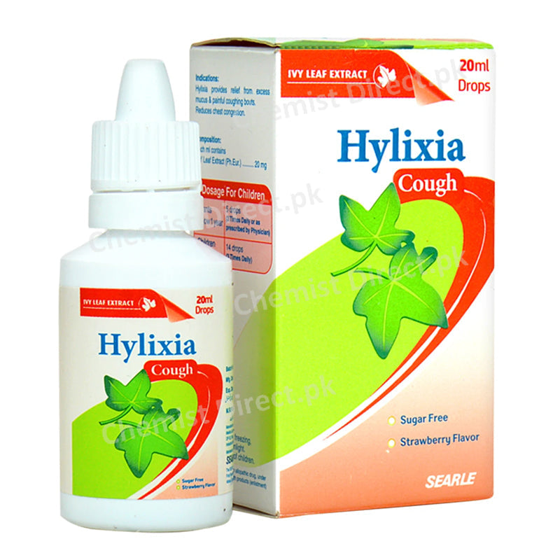 Hylixia cough drop 20ml IVY Leaf Extract.20mg Syrup, Licorice.20mg, Thyme…20mg Searle pakistan