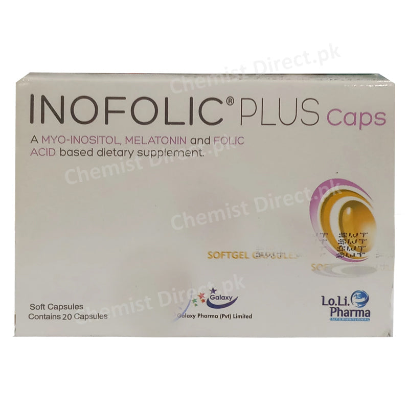 Inofolic Plus Capsule Myo-Iositol Melatonin Folic Acid Dietary Supplement Galaxy Pharma Lo.Li Pharma SoftGel