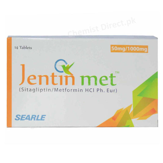 Jentin met 50 1000mg Tab Tablet Searle Pakistan Limited Oral Hypoglycemic Sitagliptin 50mg Metformin 1000mg