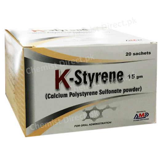 K Styrene Sachets 15gm Genome Pharmaceuticals PVT LTS Calcium Polystyrene Sulfonate powder