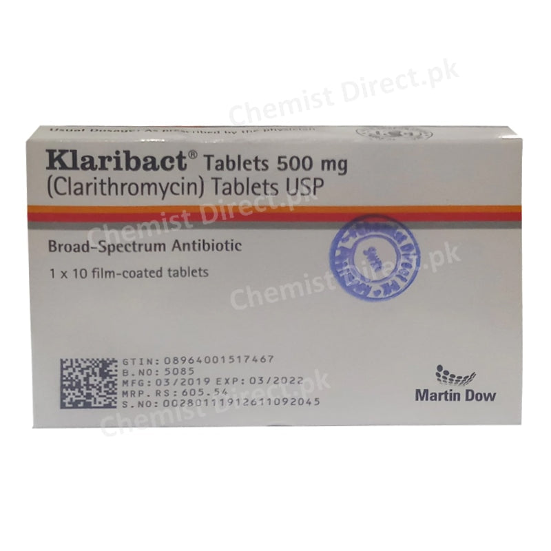 Klaribact 500mg Tablet Martin Dow Pharmaceuticals Macrolide Anti-Bacterial Clarithromycin