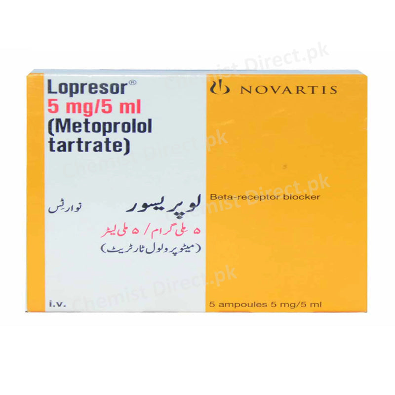 Lopresor 5mg/5ml Injection Anti-Hypertensive Metoprolol Tartrate Novartis Pharma