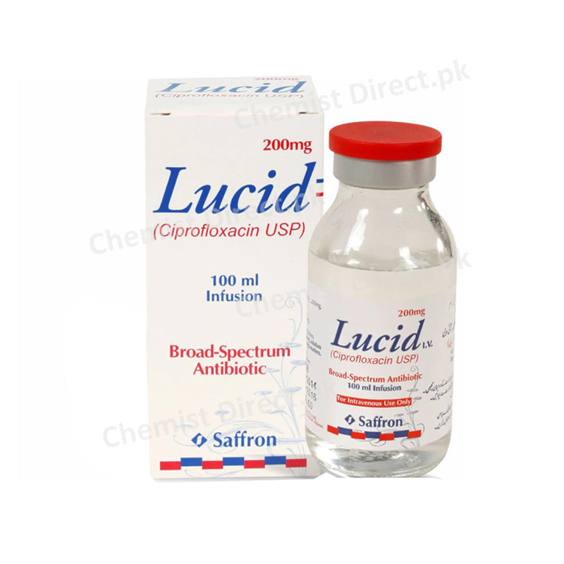 Lucid 200mg Infusion Saffron Pharmaceuticals Anti-Bacterial Ciprofloxacin USP