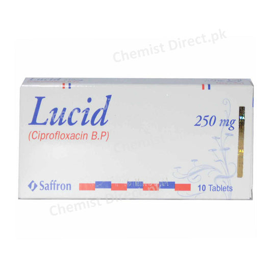 Lucid 250mg Tablet Saffron Pharmaceuticals Anti-Bacterial Ciprofloxacin B.P