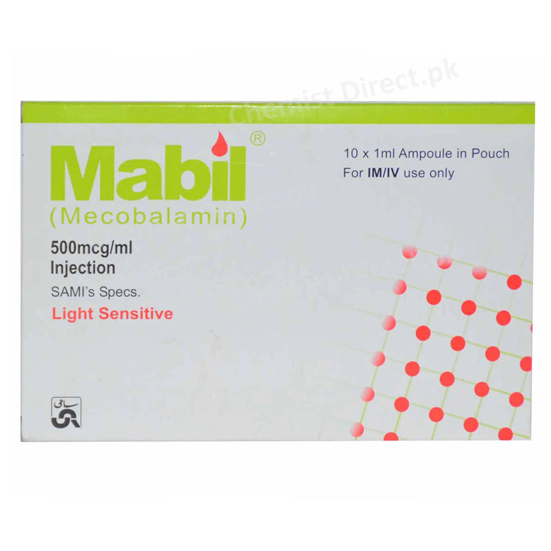 Mabil 500mcg Injection Sami Pharmaceuticals Vitamin B12 Mecobalamin