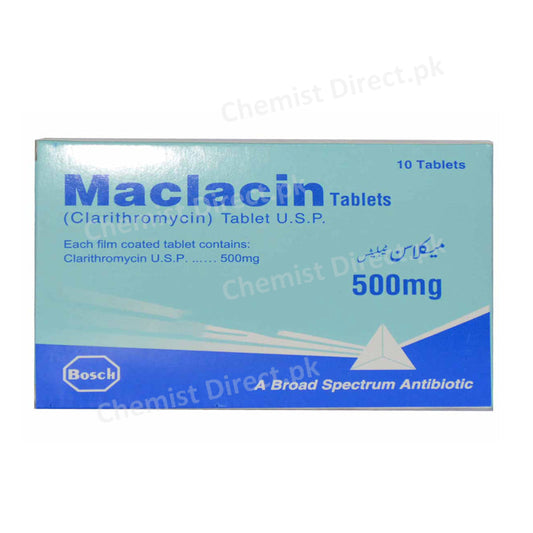 Maclacin 500mg Tablet Clarithromycin Bosch Pharmaceuticals Anti-Bacterial