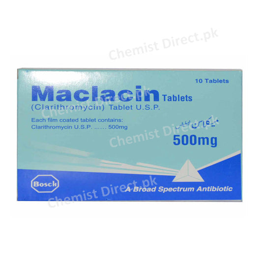 Maclacin 500mg Tablet Clarithromycin Bosch Pharmaceuticals Anti-Bacterial