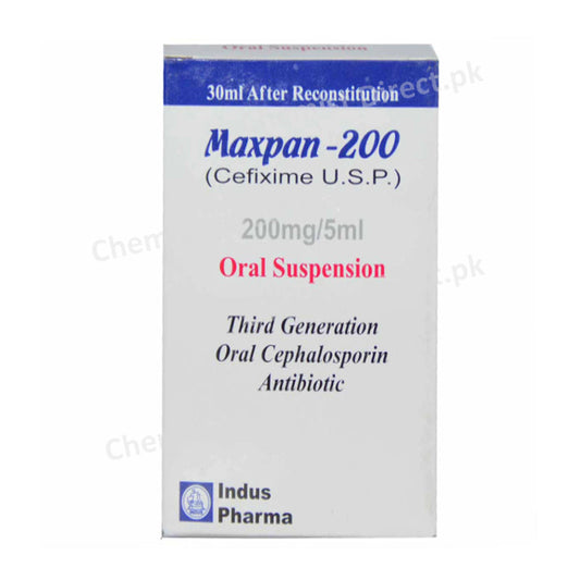 Maxpan 200 Suspension 200mg/5ml 30ml Cefixime U.S.P Indus Pharma