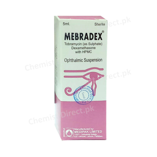 Mebradex 5ml Eye Drop Anti-Inflammatory+Anti-Infective Tobramycin 0.3% Dexamethasone 0.1% Medipak Pharma