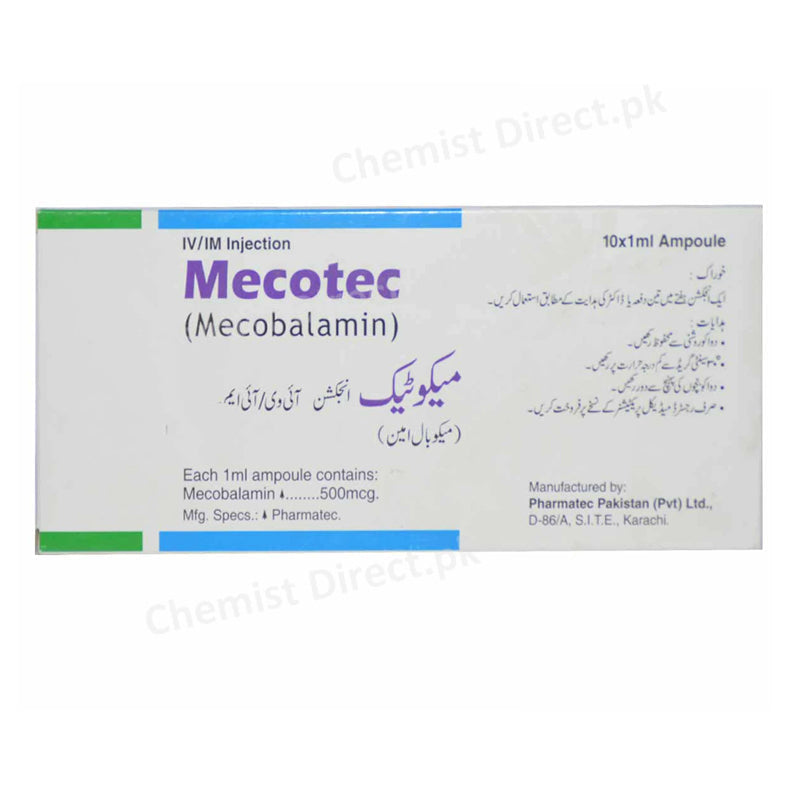 Mecotec 500mcg Injection Pharmatec Vitamin B12 Mecobalamin