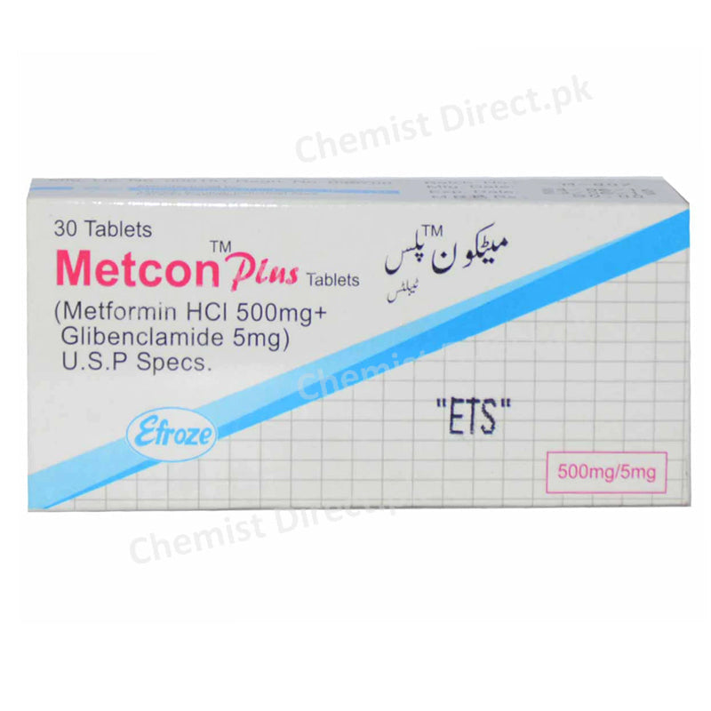 Metcon Plus 500mg 5mg Tablet Efroze Chemical Pvt Ltd Oral Hypoglycemic Glibenclamide 5mg And Metformin 500mg