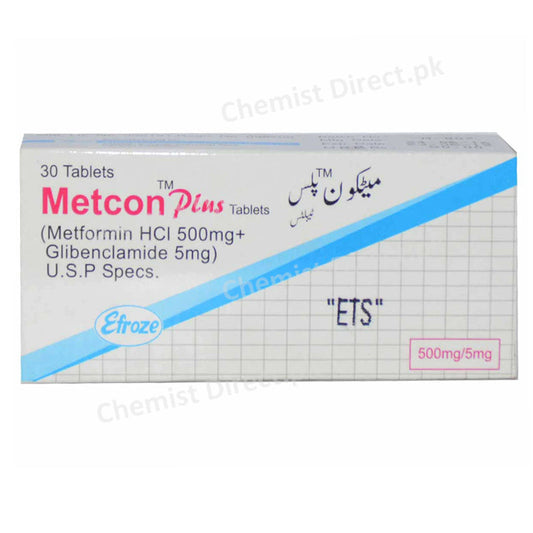 Metcon Plus 500mg 5mg Tablet Efroze Chemical Pvt Ltd Oral Hypoglycemic Glibenclamide 5mg And Metformin 500mg