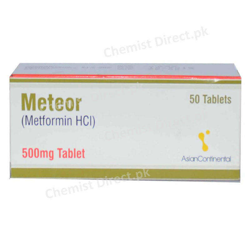 Meteor 500mg Tablet Asian Continental Pharma Metformin HCl.