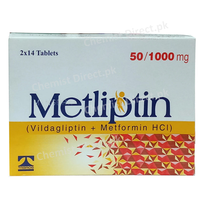 Metliptin 50 1000mg Tablet Tabros Pharma Oral Hypoglycemic Vildagliptin 50mg Metformin 1000mg