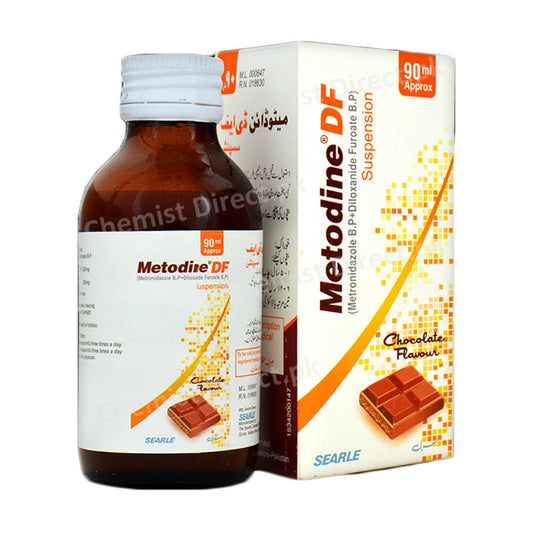 Metodine DF Suspension 90ml Syrup Searle Pakistan Limited Anti-Amoebic Metronidazole 100mg Diloxanide Furoate 125mg