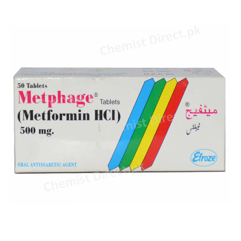 Metphage 500mg Tablet Metformin HCl Efroze Chemical Oral Hypoglycemic