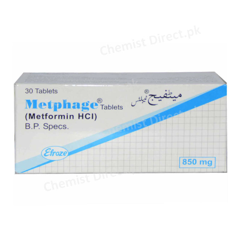 Metphage 850mg Tablet Metformin HCl Efroze Chemical Oral Hypoglycemic