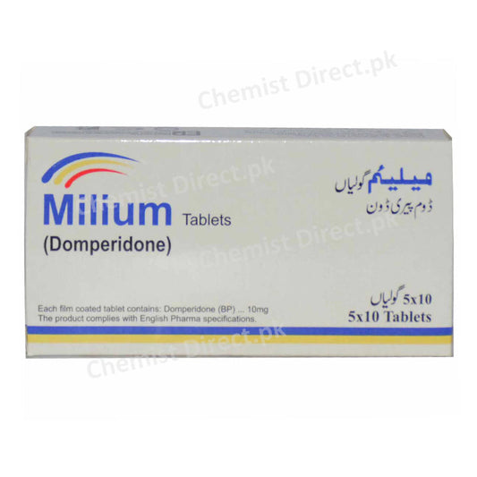 Milium 10mg Tablet Domperidone English pharma Gastroprokinetics