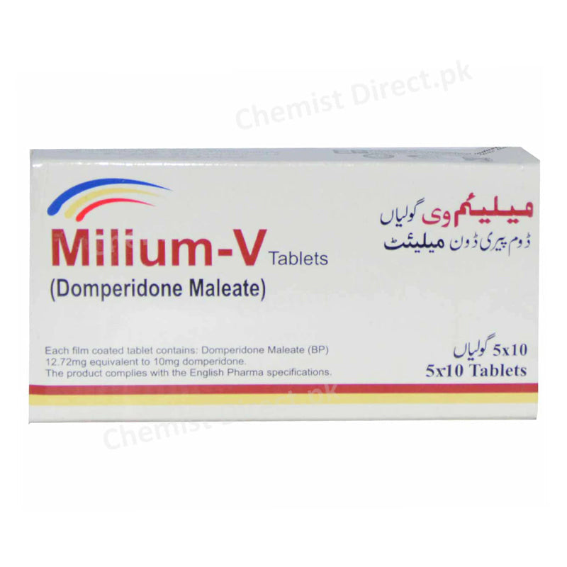 Milium-V Tablet Domperidone Maleate English pharma Gastroprokinetics