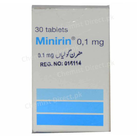 Minirin 0.1mg Tablet ATCOLABORATORIES PVT LTD Hormonal Product Desmopressin Acetate Storeatbelow 250C Diabetesinsipidus Primarynocturnalenuresis