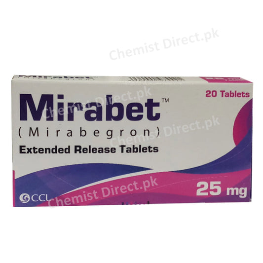 Mirabet 25mg Tablet CCL Pharmaceuticals B 3 Adrenergic Agonist Mirabegron 25mg Used for the Treatmentof Overactive Bladdet
