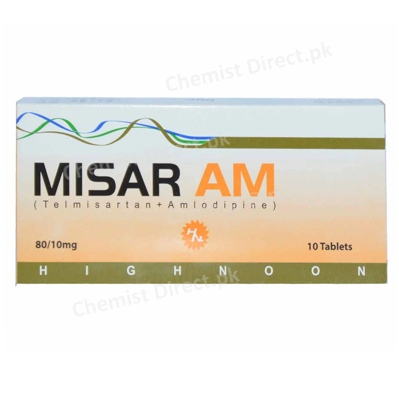     Misar AM 80 10mg Tablet Highnoon Laboratories LTD Anti Hypertensive Telmisartan 80mg Amlodipine 10mg