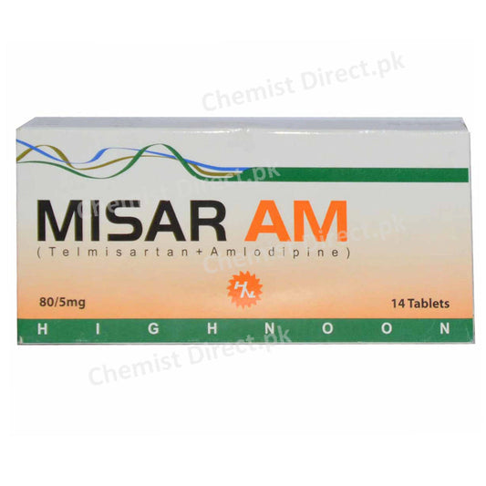     Misar AM 80 5MG Tablet Highnoon Laboratories Ltd Anti Hypertensive Telmisartan 80mg Amlodipine 5mg