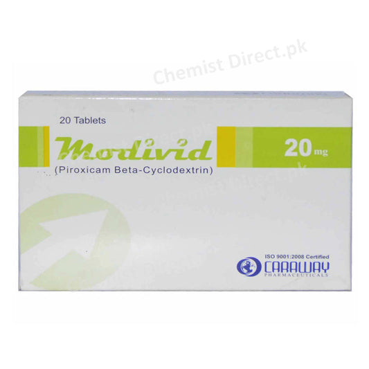 Modivid 20mg Tablet Caraway Pharmaceuticals Piroxicam Beta Cyclodextrin Nsaid